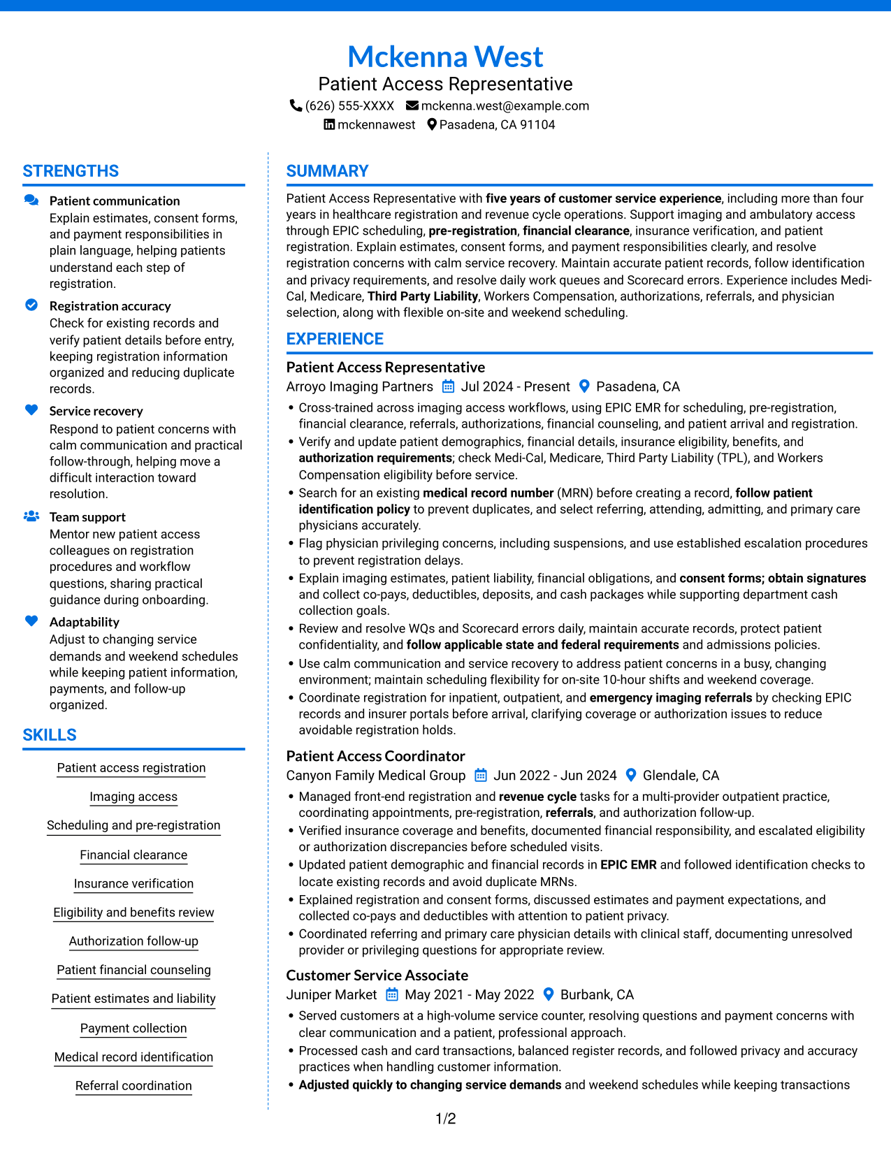 Resume example — page 1