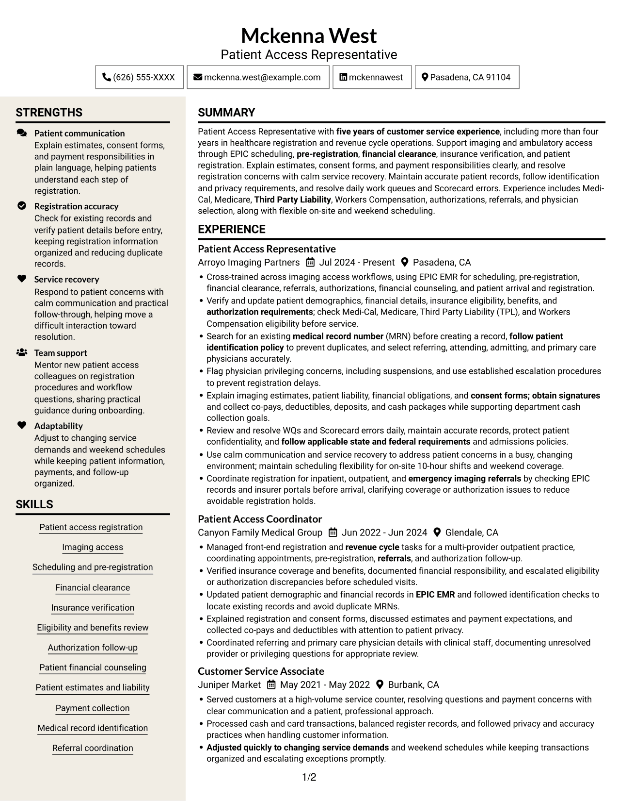 Resume example — page 1