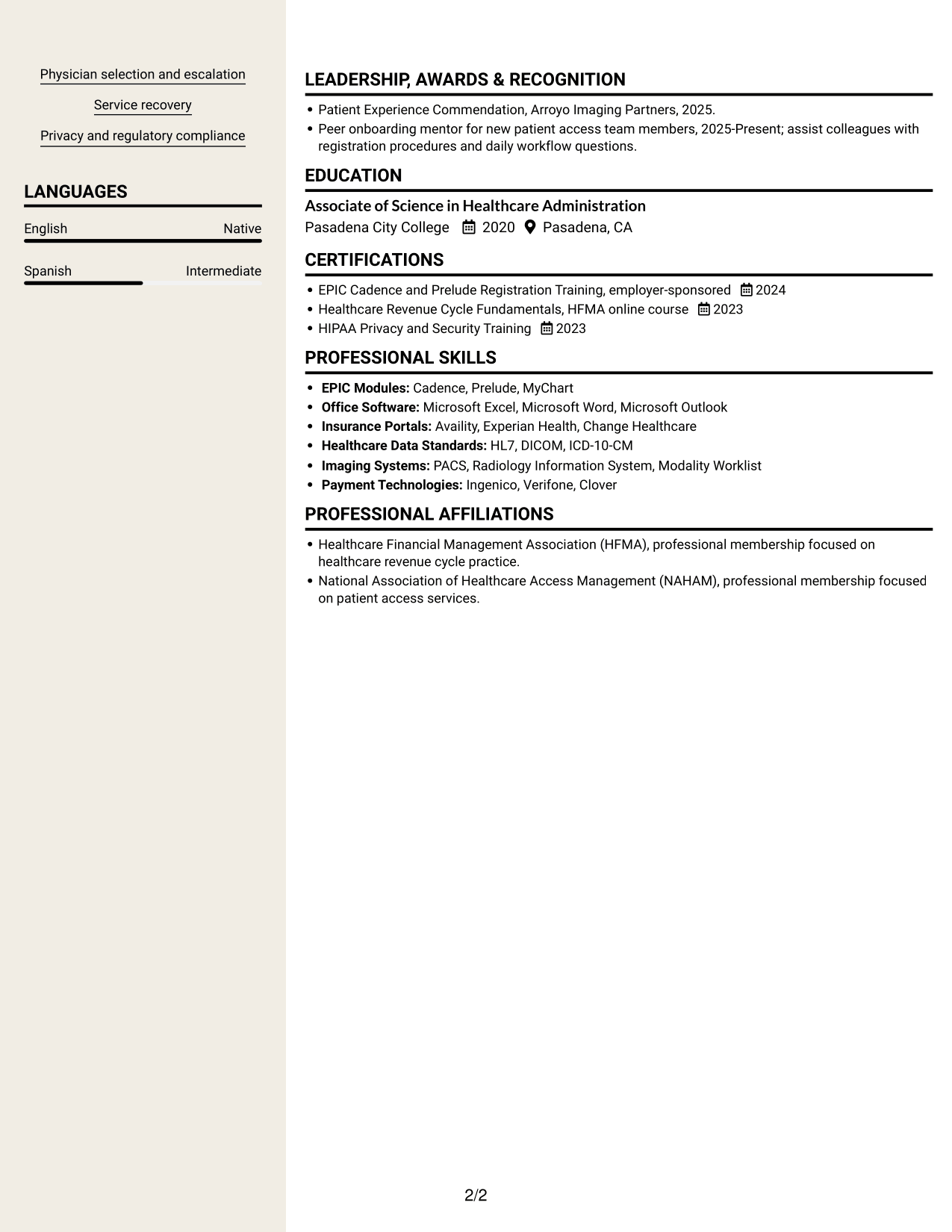 Resume example — page 2
