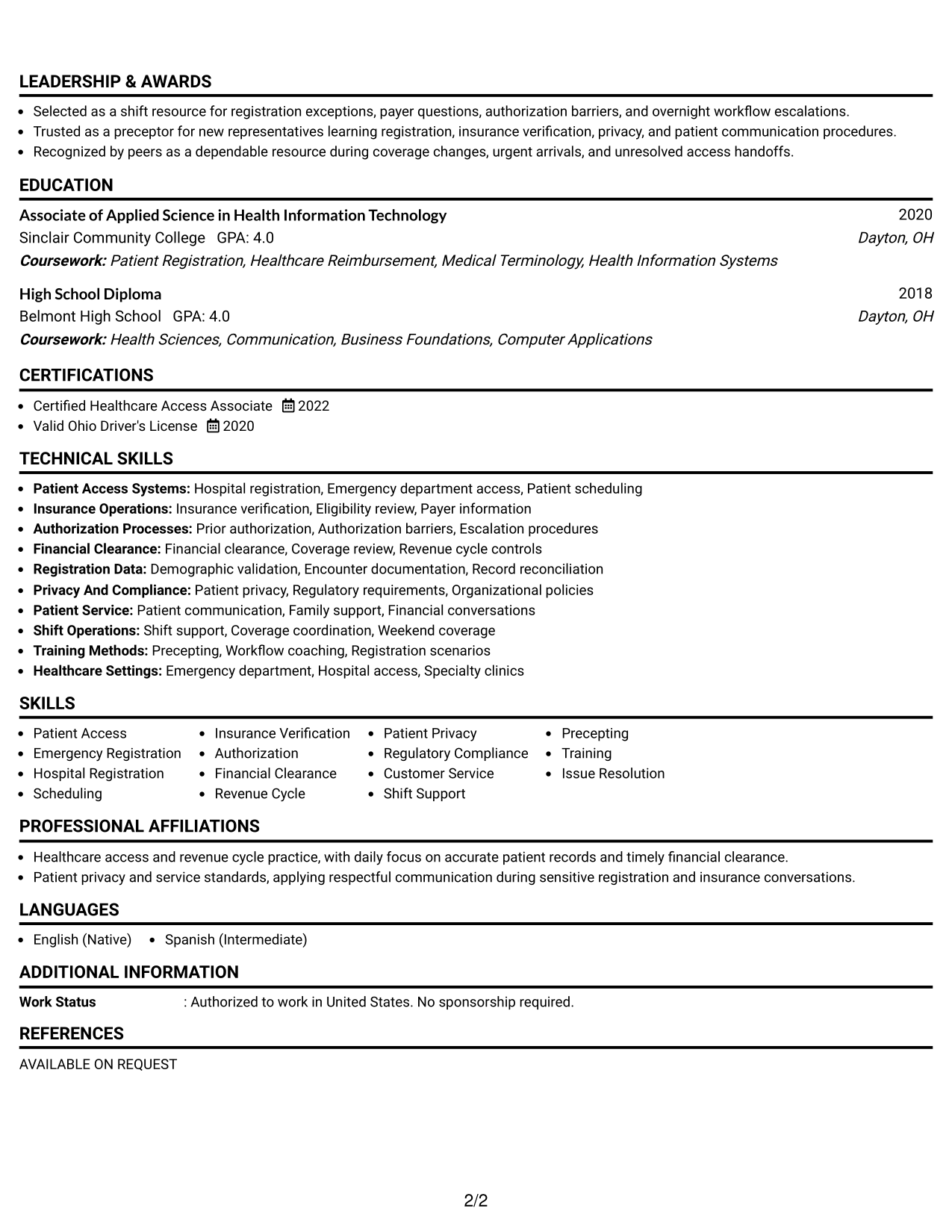 Resume Example Page 2