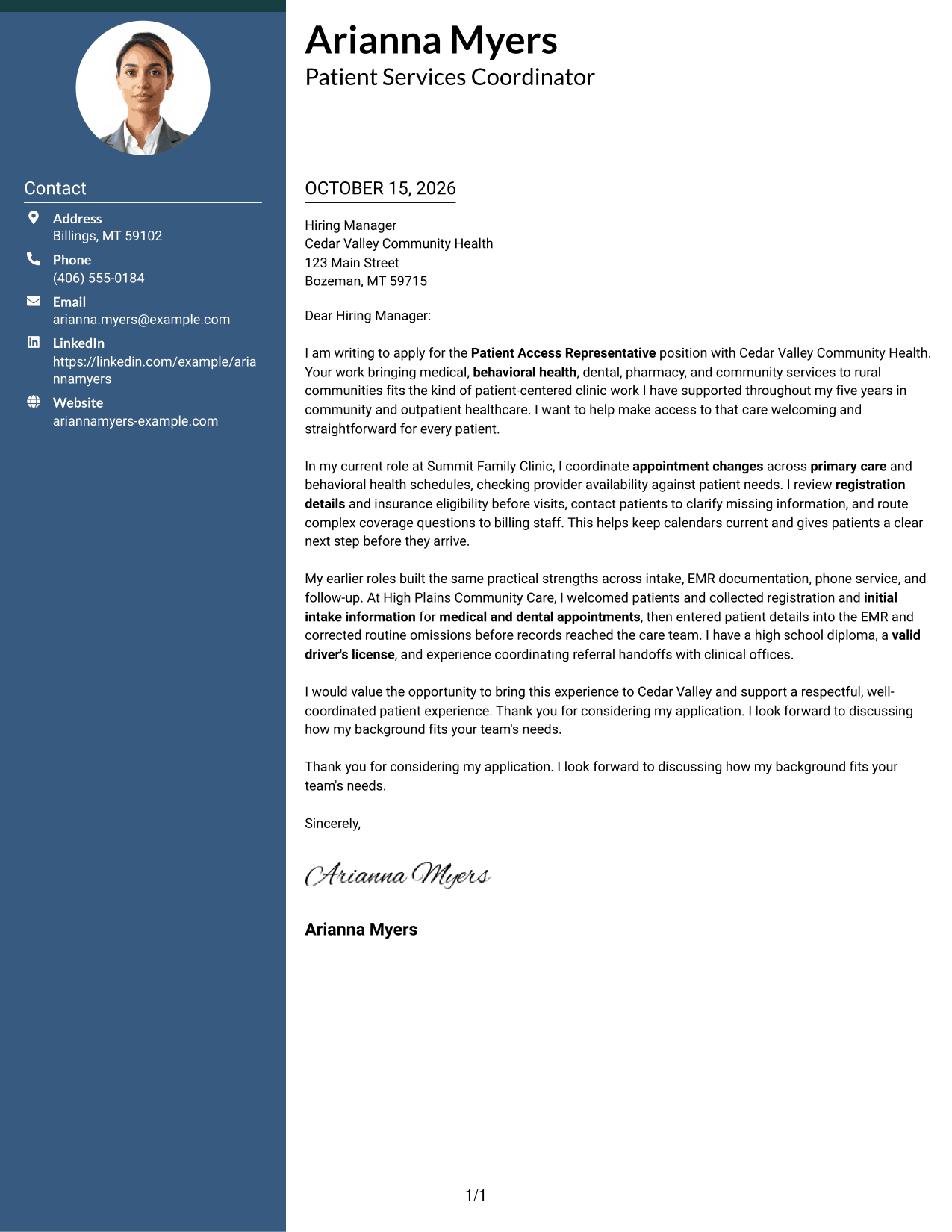 Cover letter example — page 1