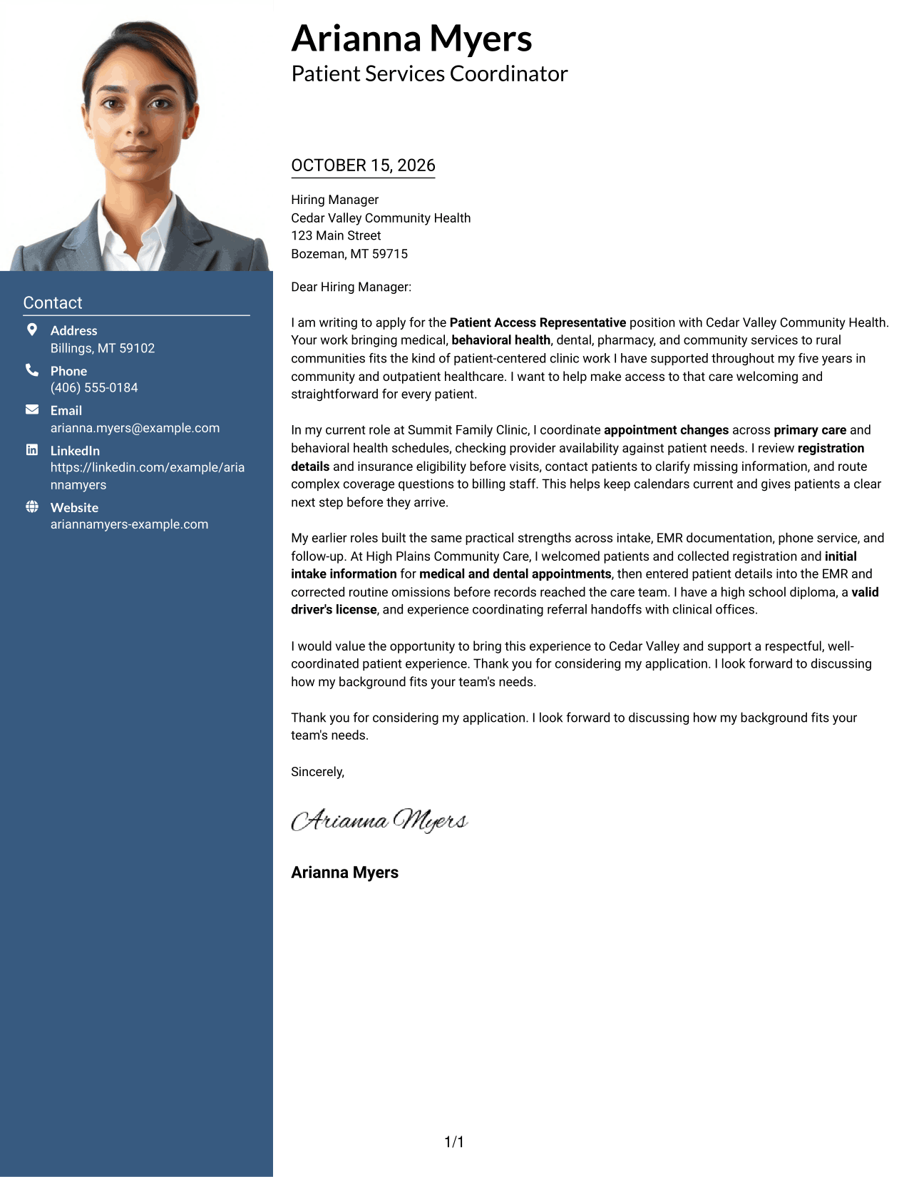 Cover letter example — page 1