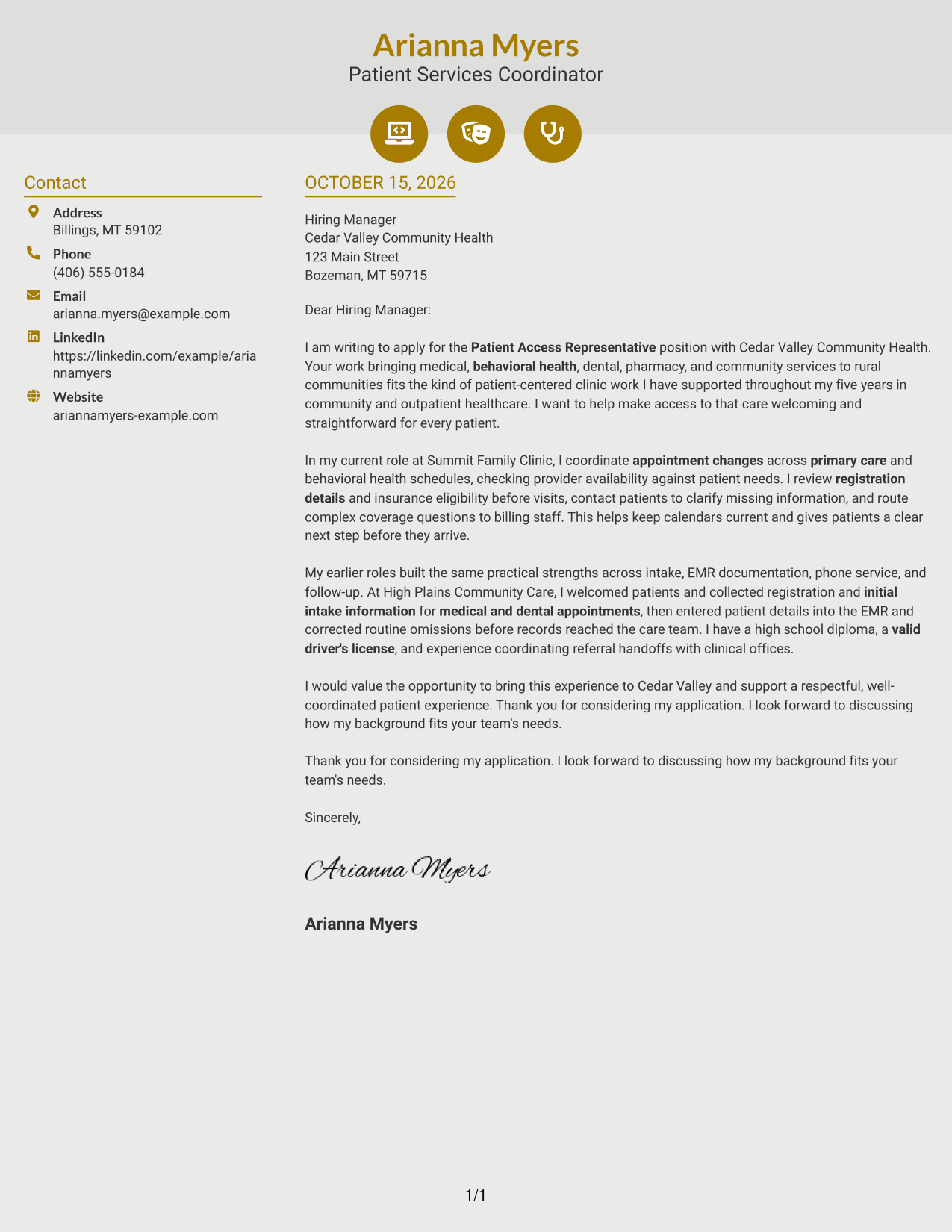 Cover letter example — page 1