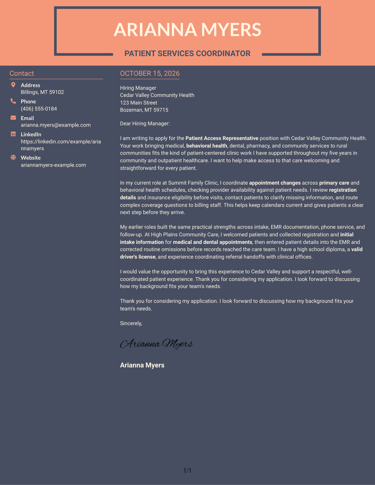 Cover letter example — page 1
