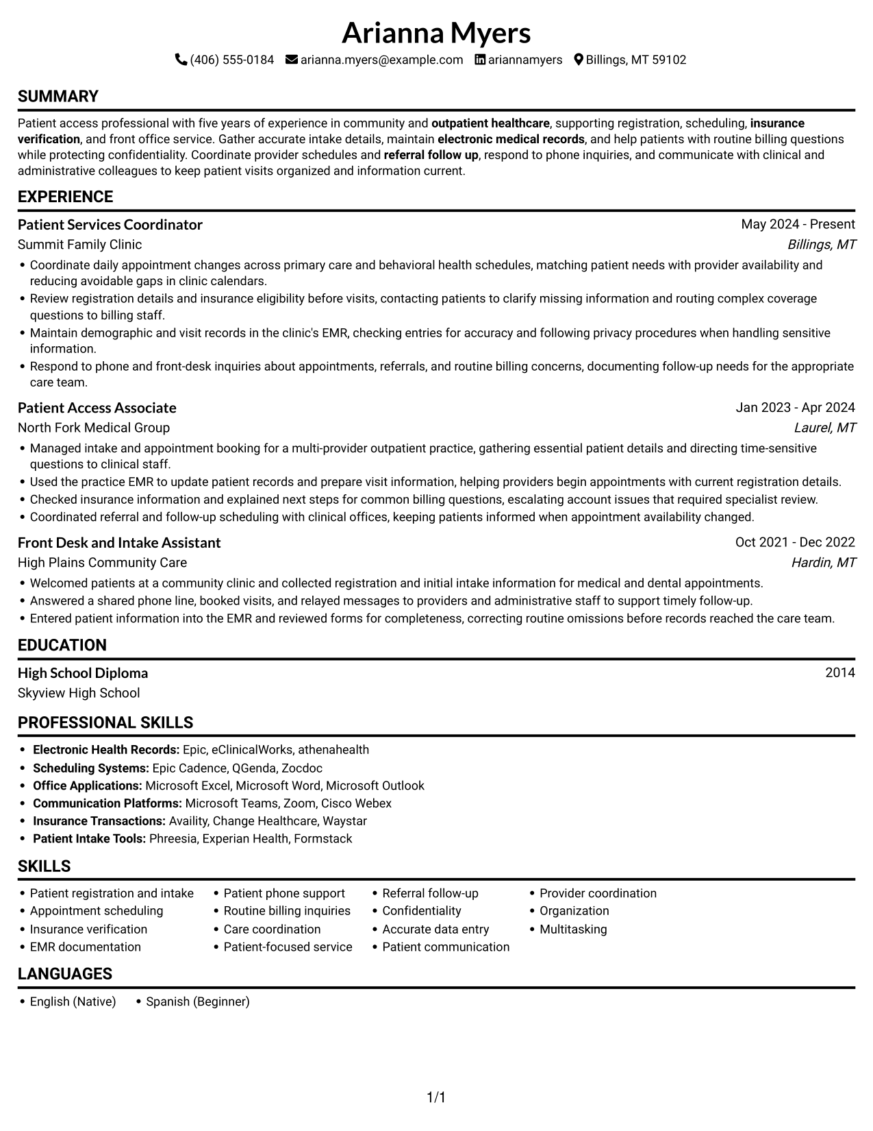 Resume example — page 1