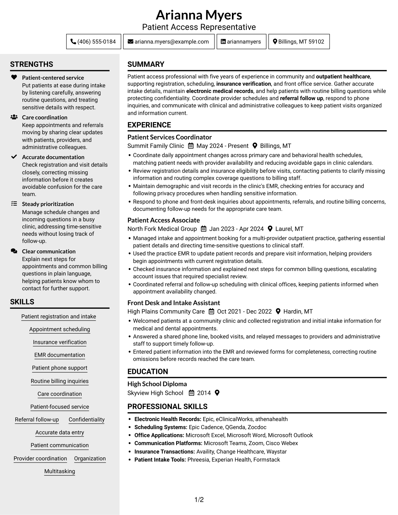 Resume example — page 1