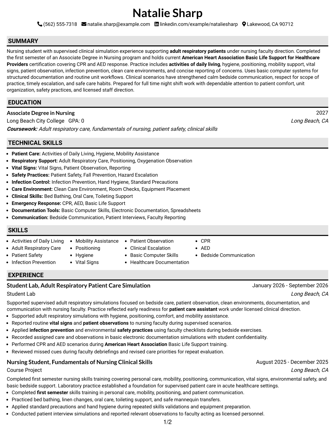 Resume Example Page 1