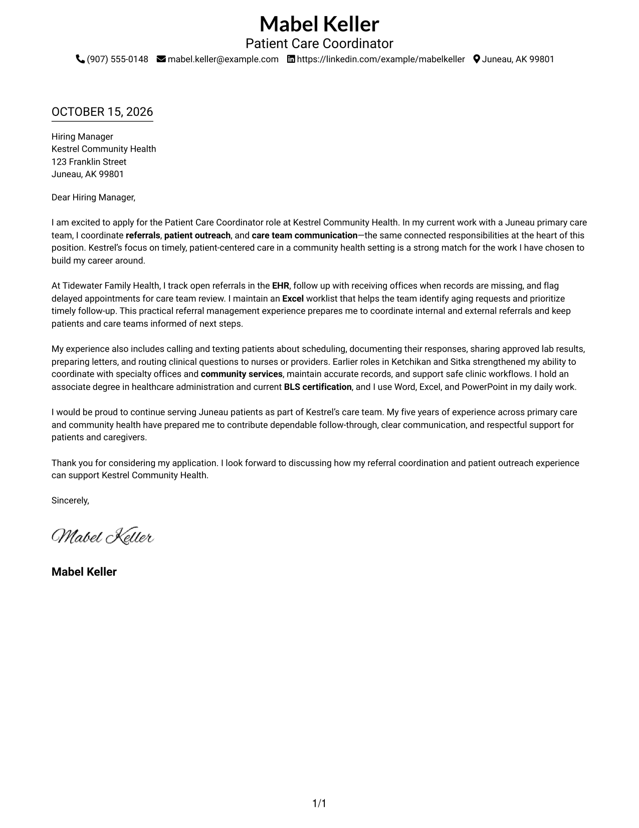 Cover letter example — page 1