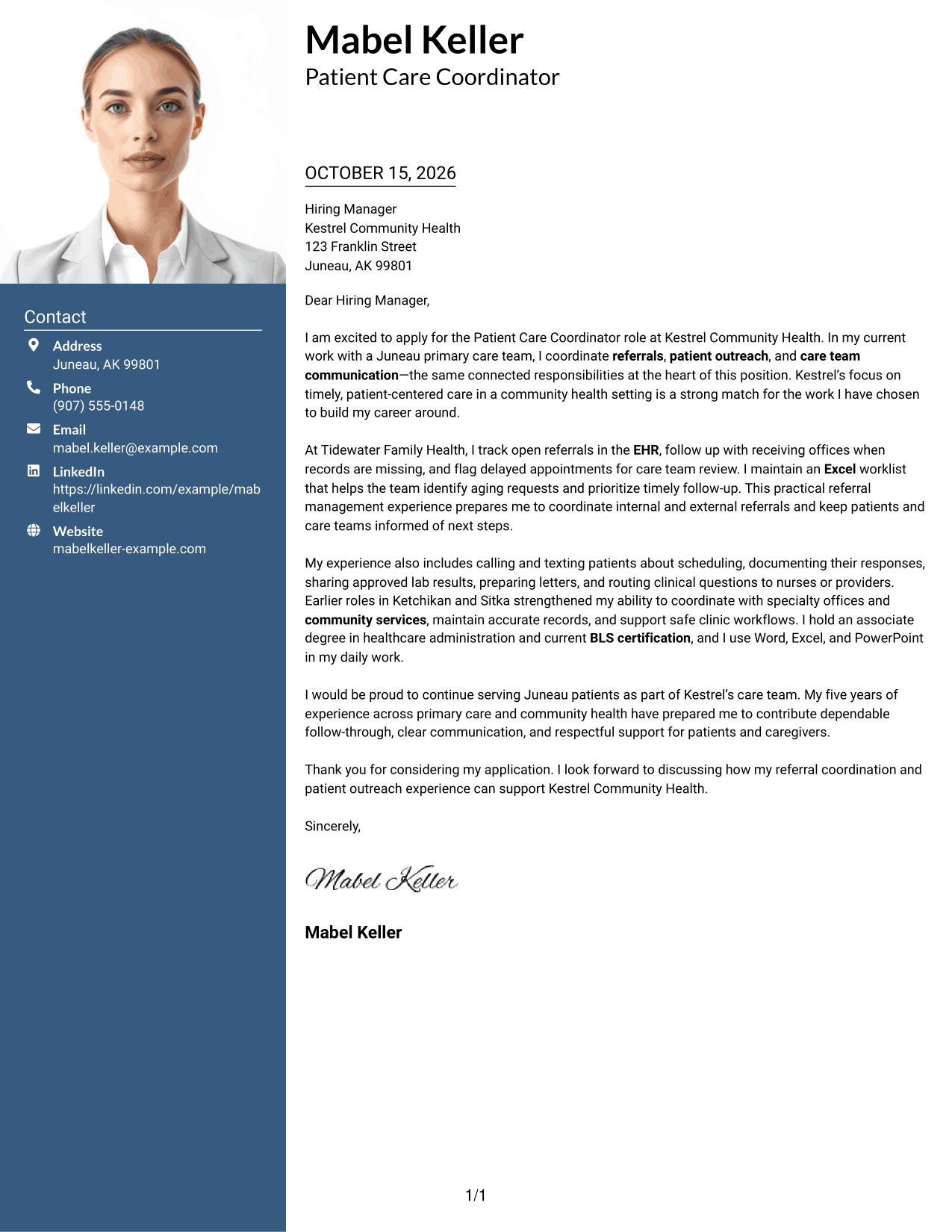 Cover letter example — page 1
