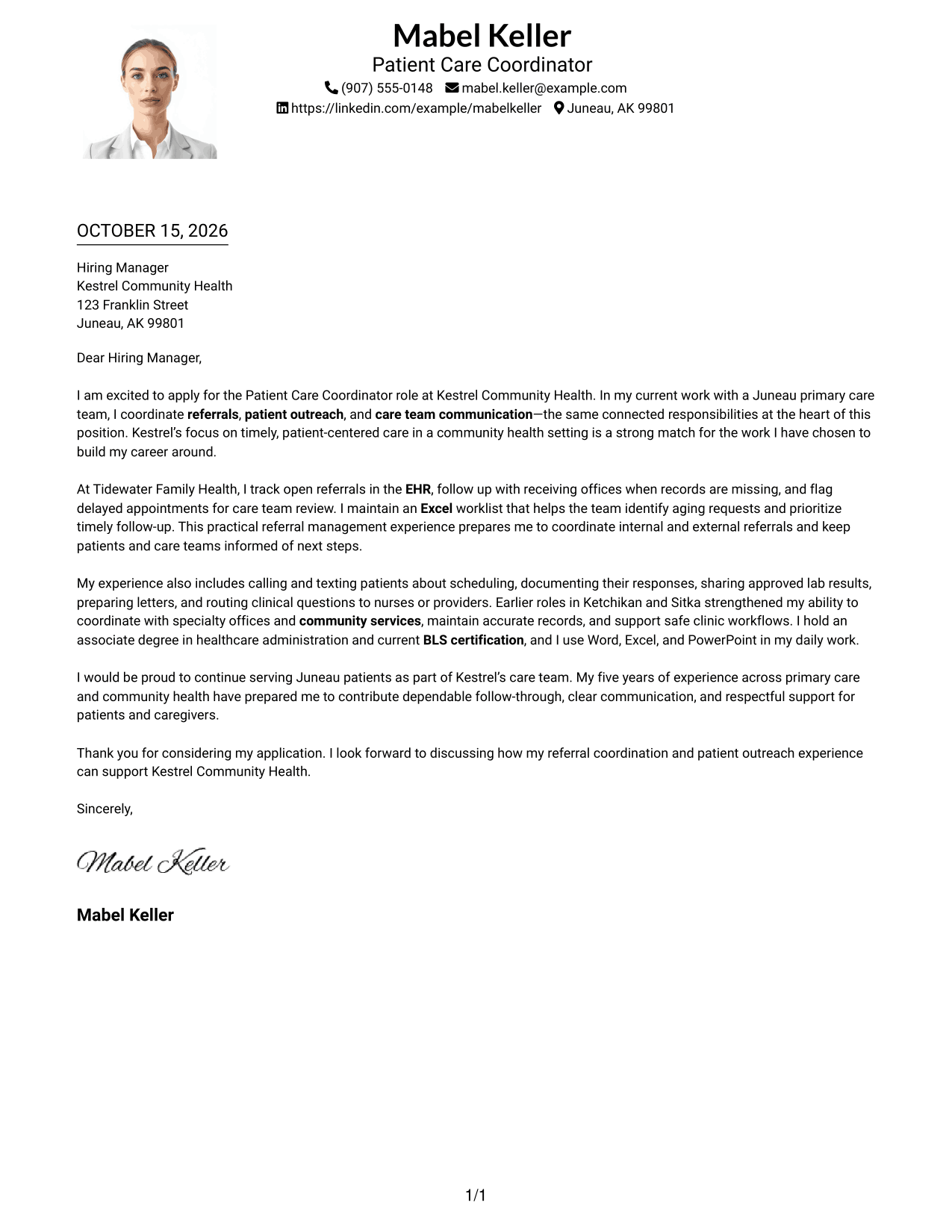 Cover letter example — page 1