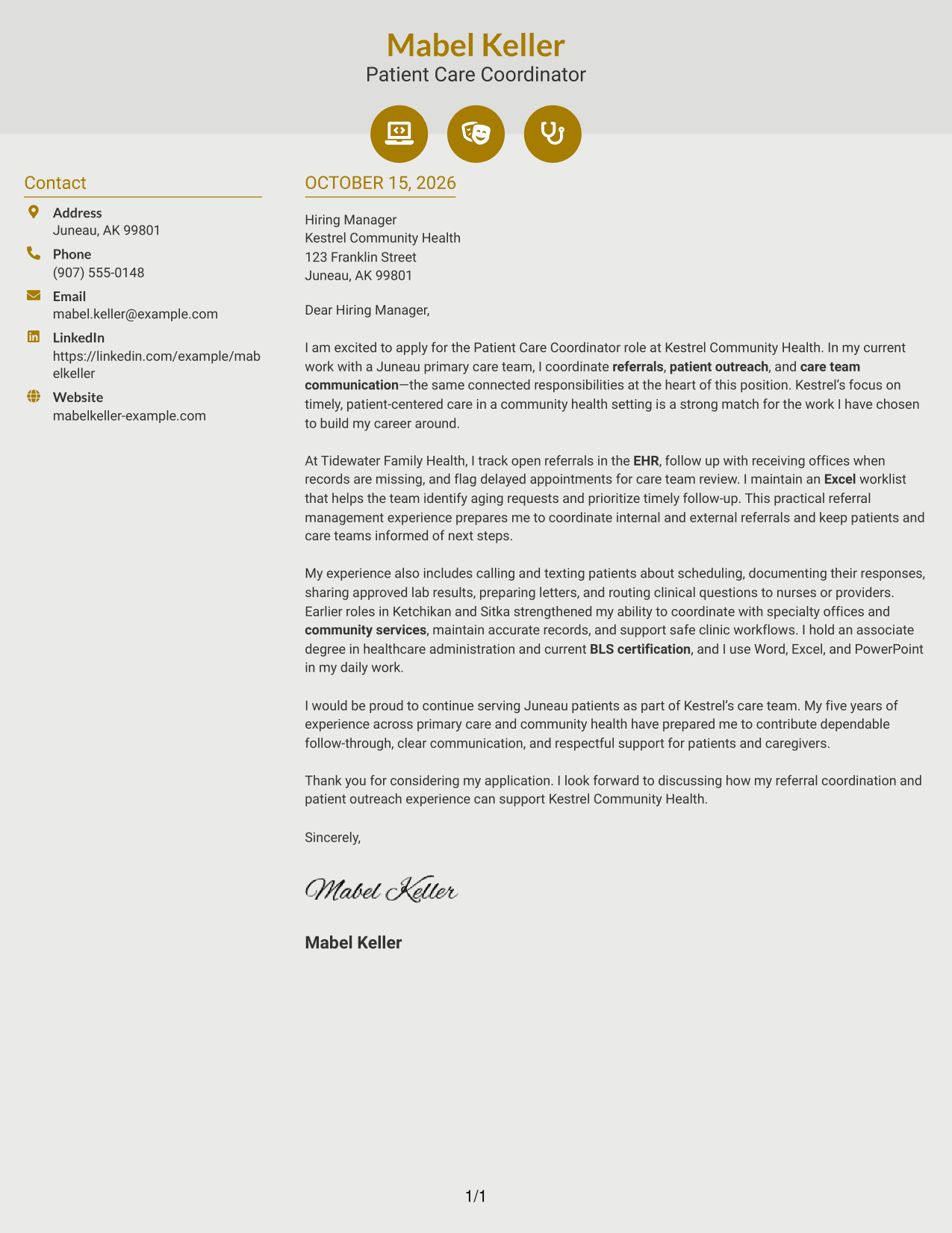 Cover letter example — page 1