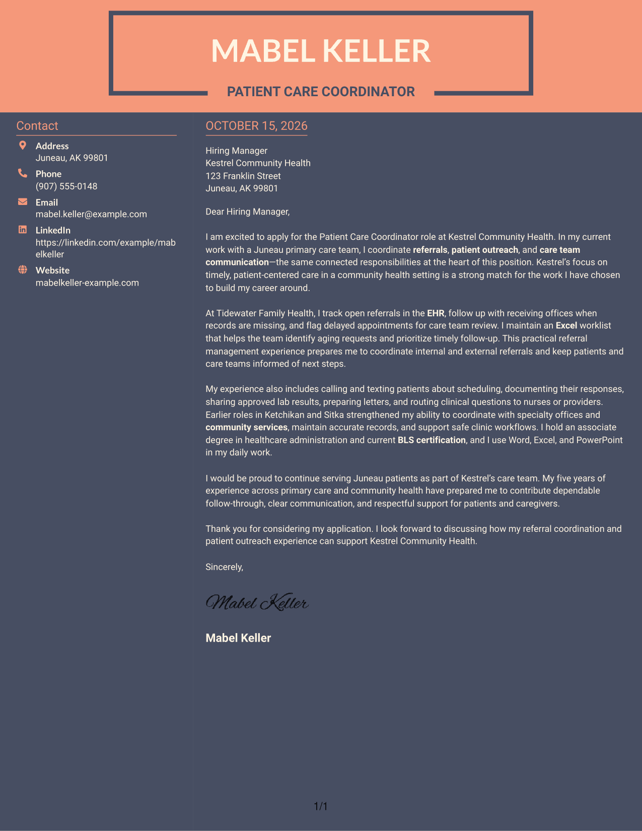 Cover letter example — page 1