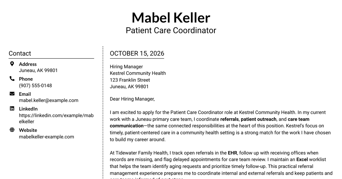 7 Patient Care Coordinator - Referral and Care Coordination Cover Letter Templates with Example