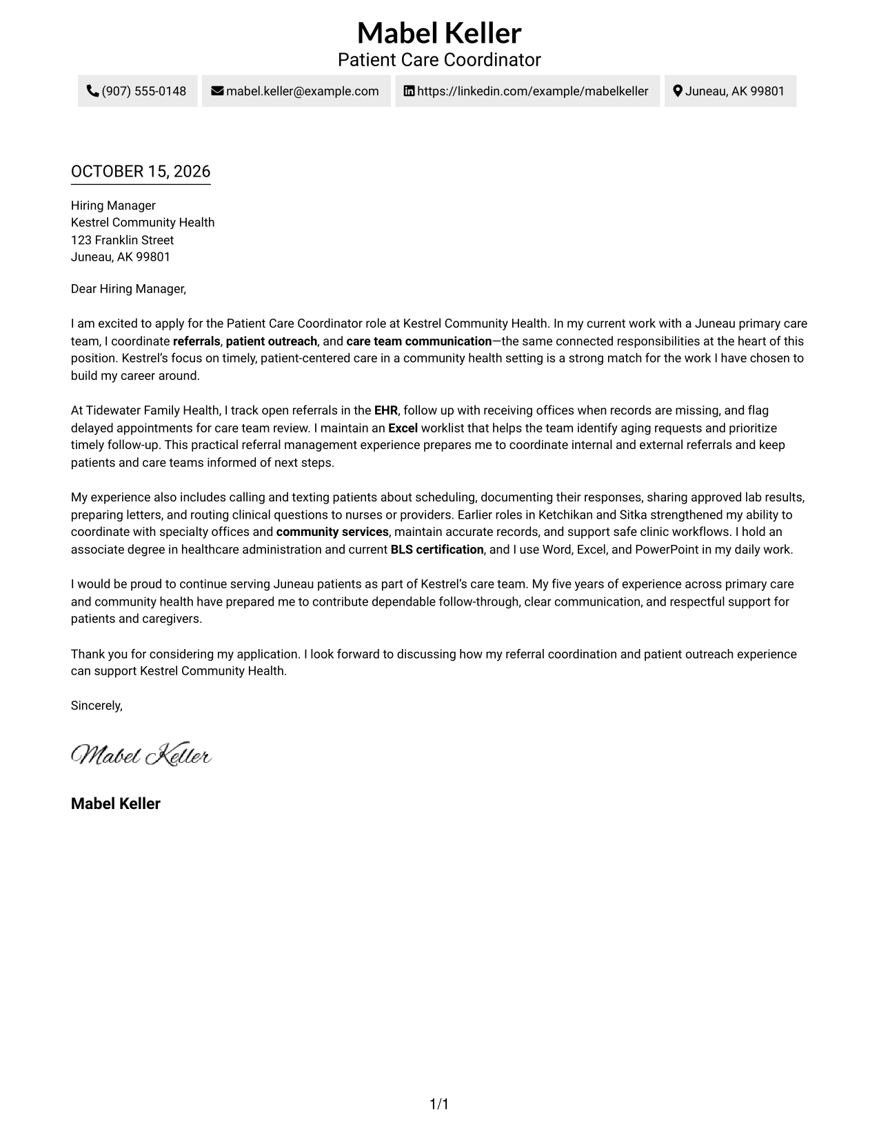 Cover letter example — page 1