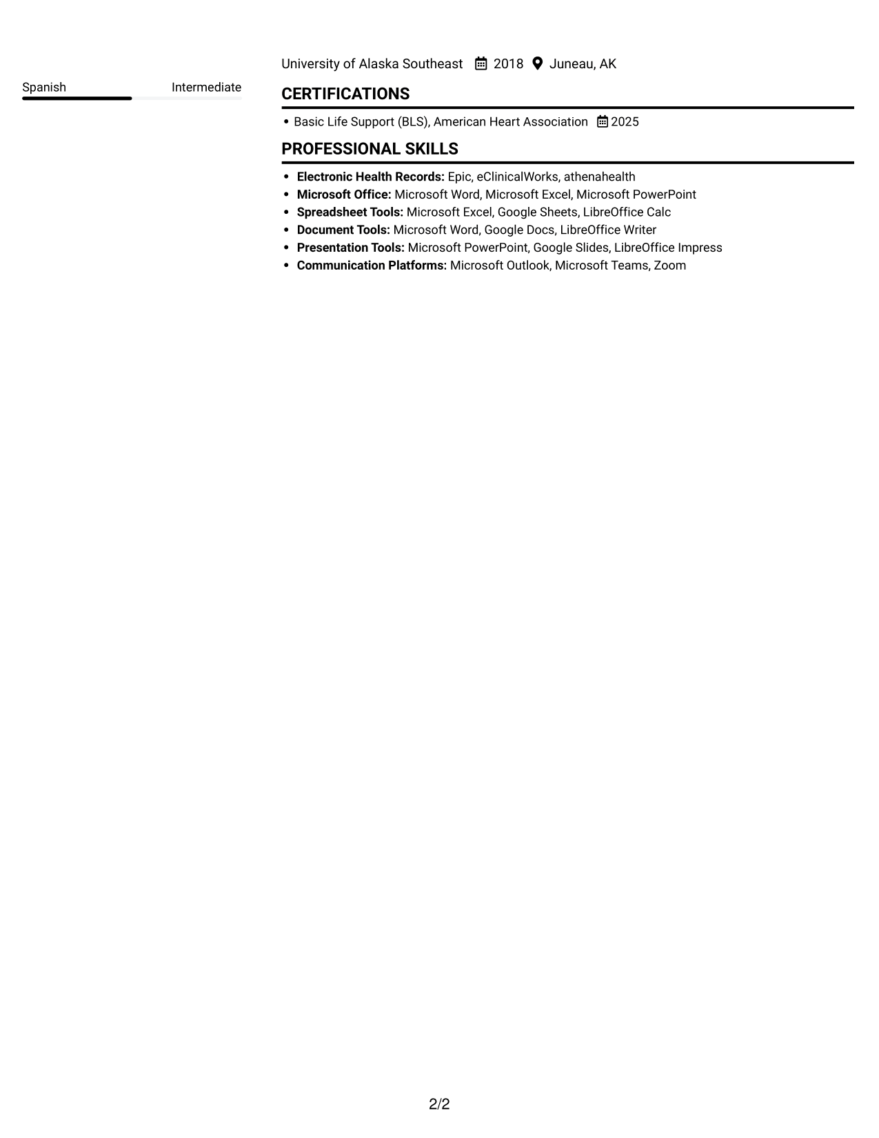 Resume example — page 2