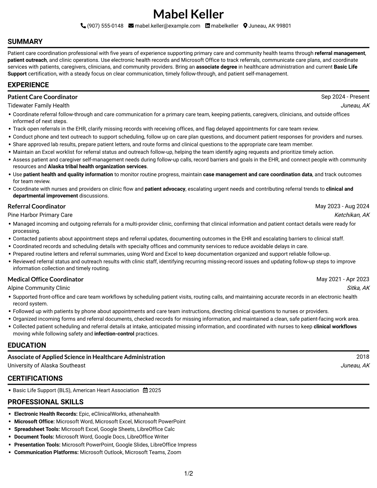 Resume example — page 1