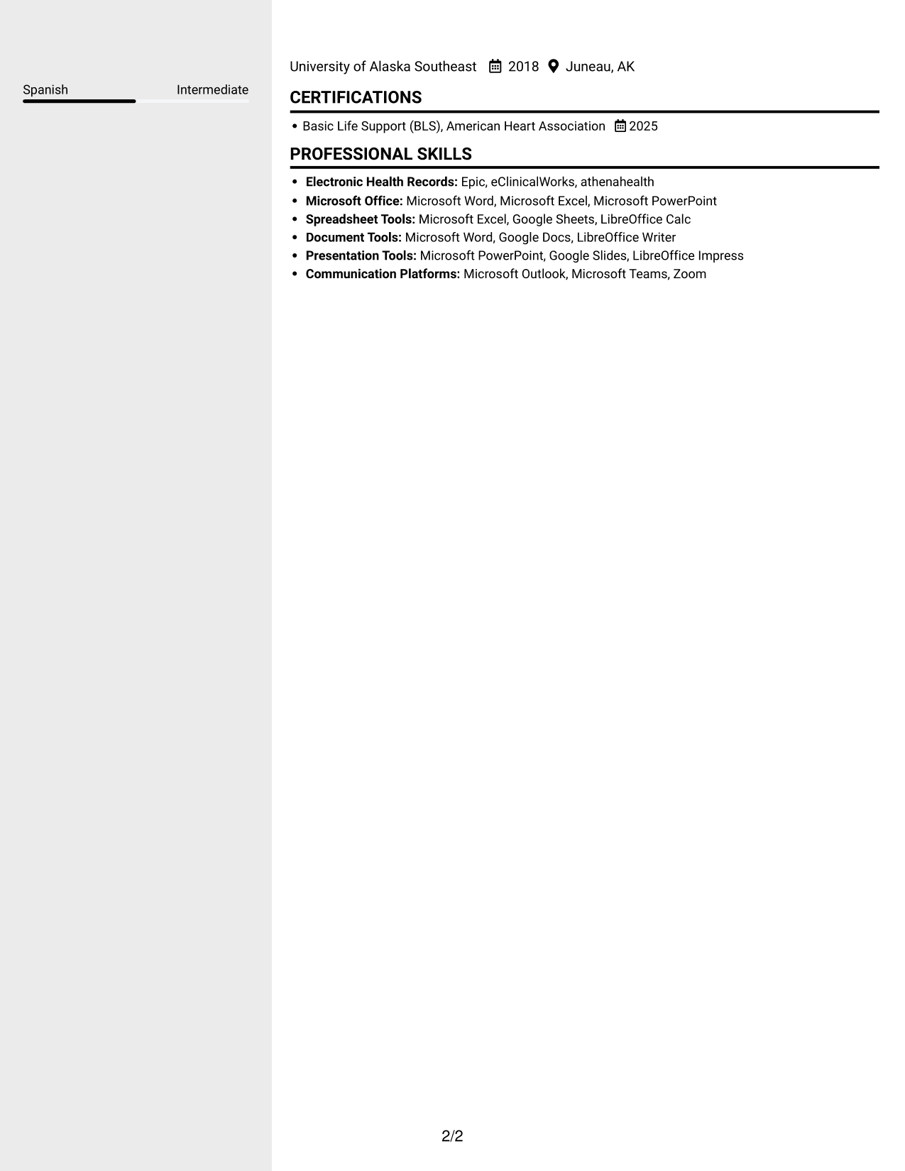 Resume example — page 2