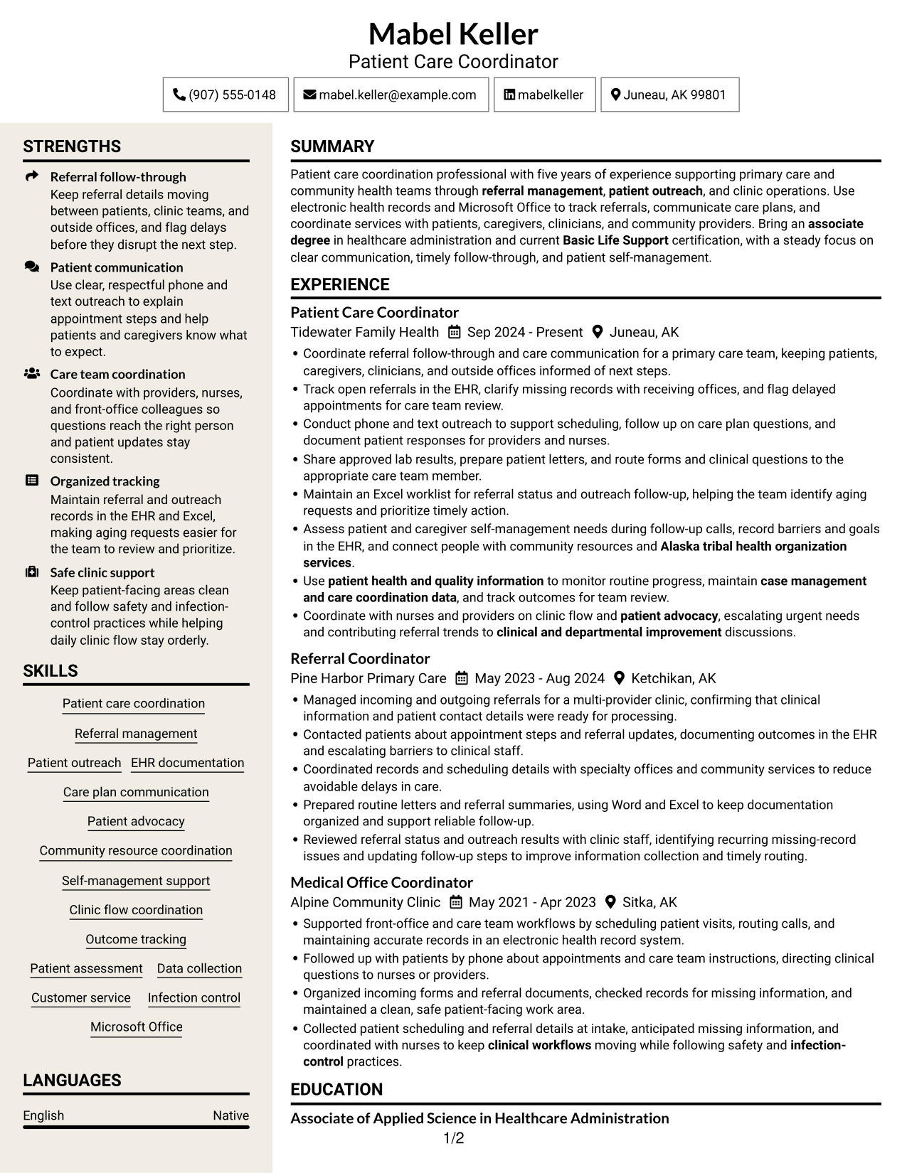 Resume example — page 1