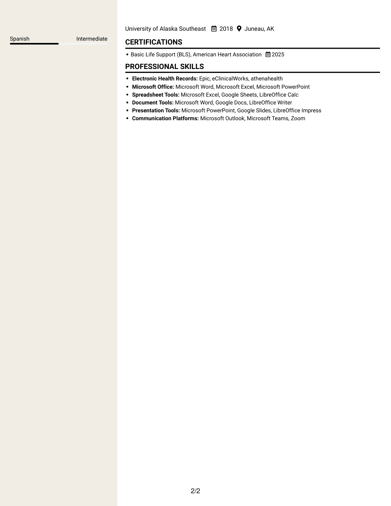 Resume example — page 2