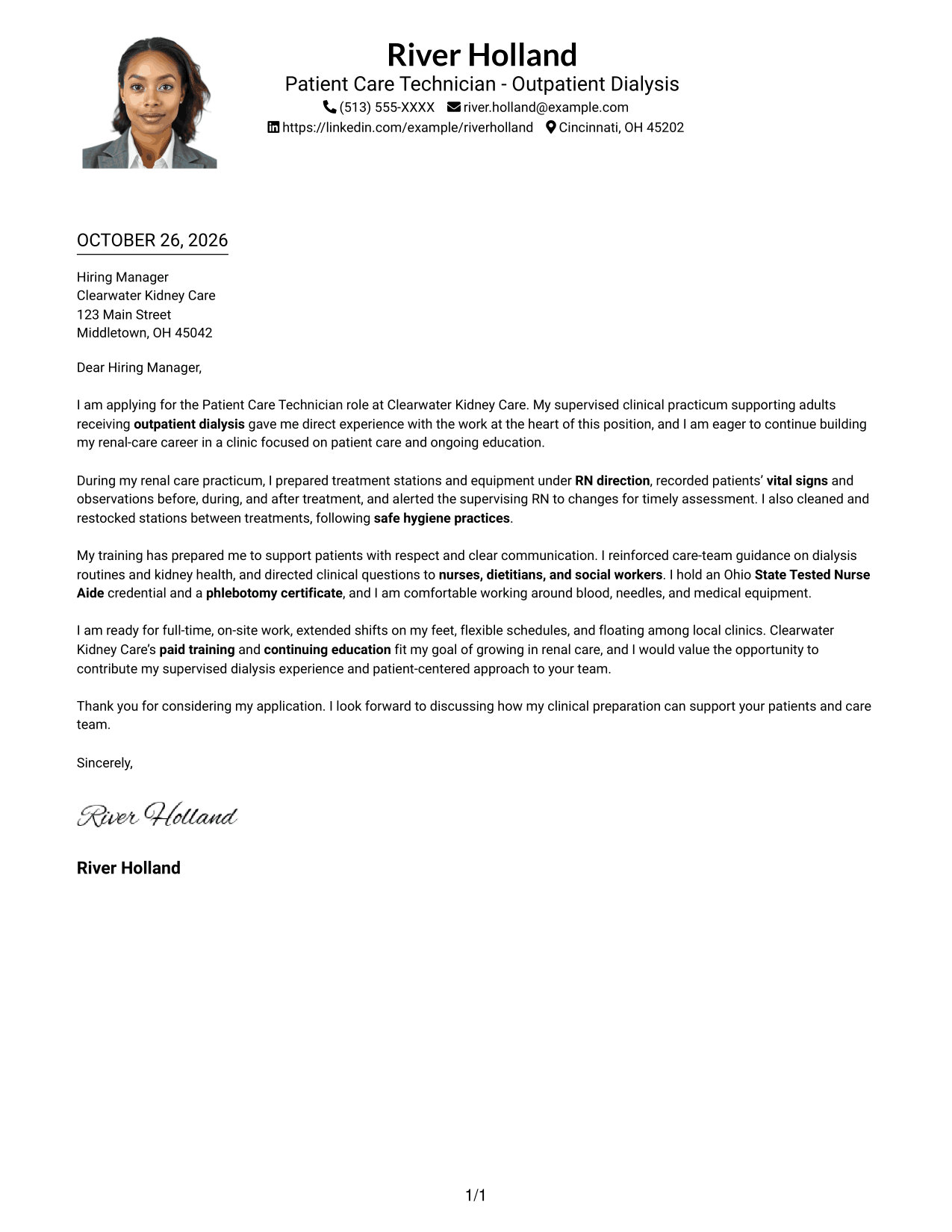 Cover letter example — page 1