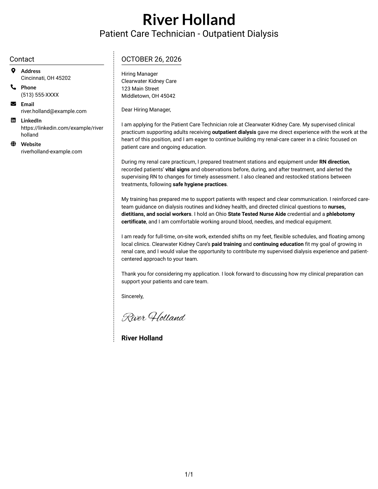 Cover letter example — page 1