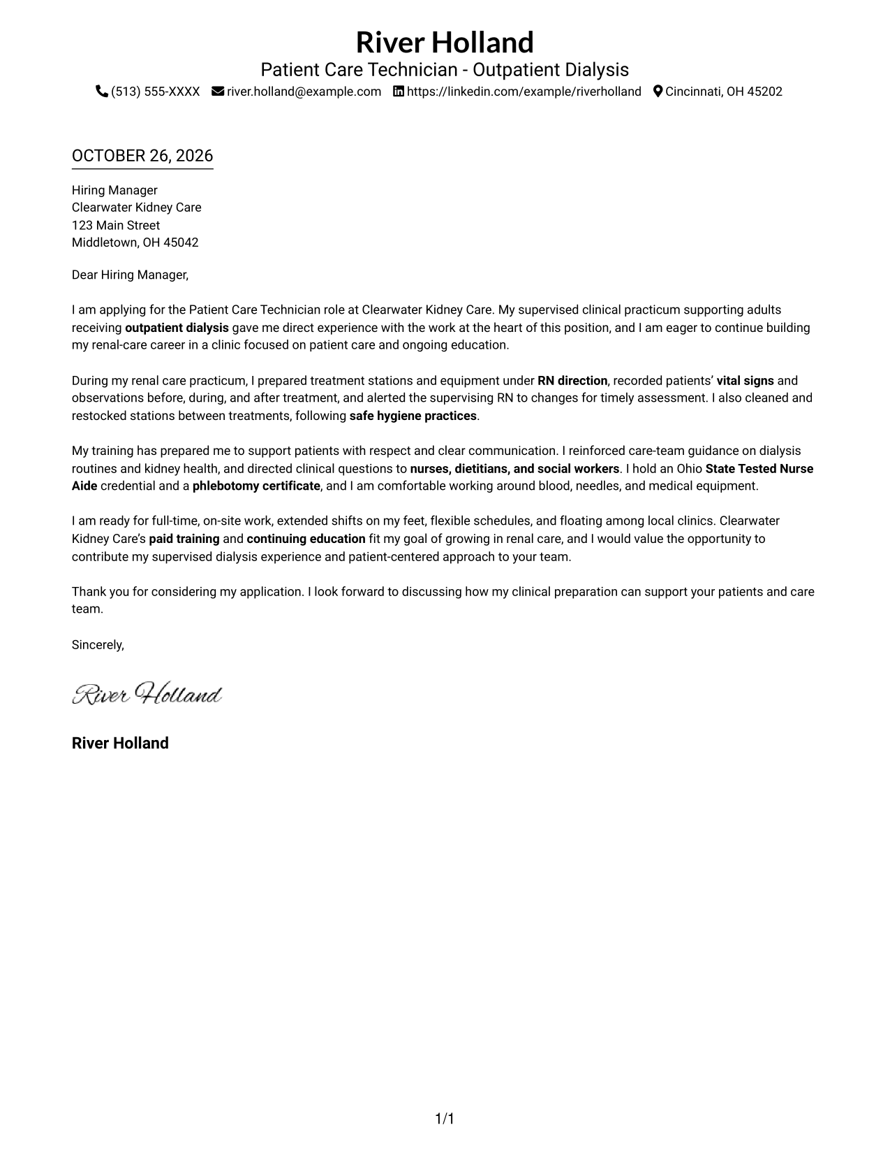 Cover letter example — page 1