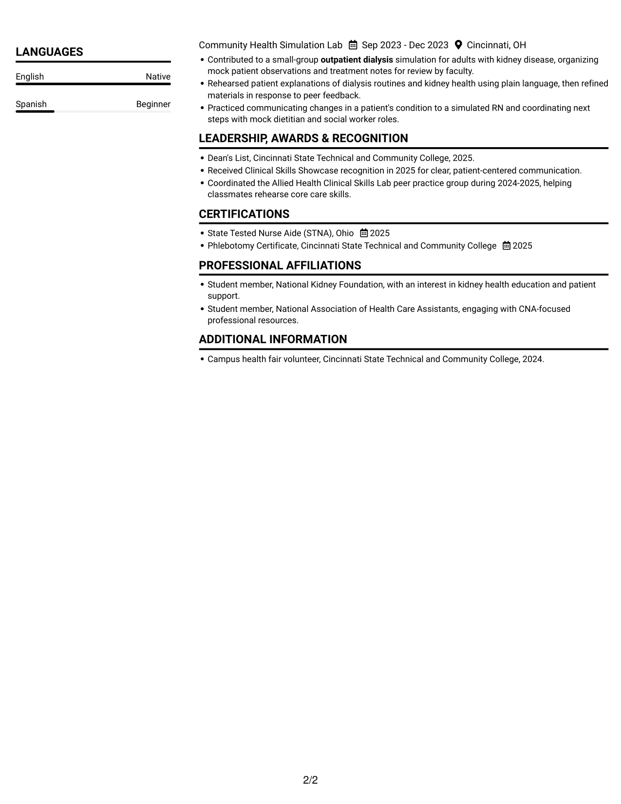 Resume example — page 2