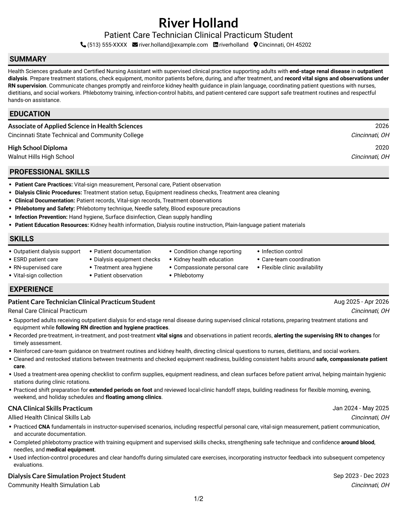 Resume example — page 1