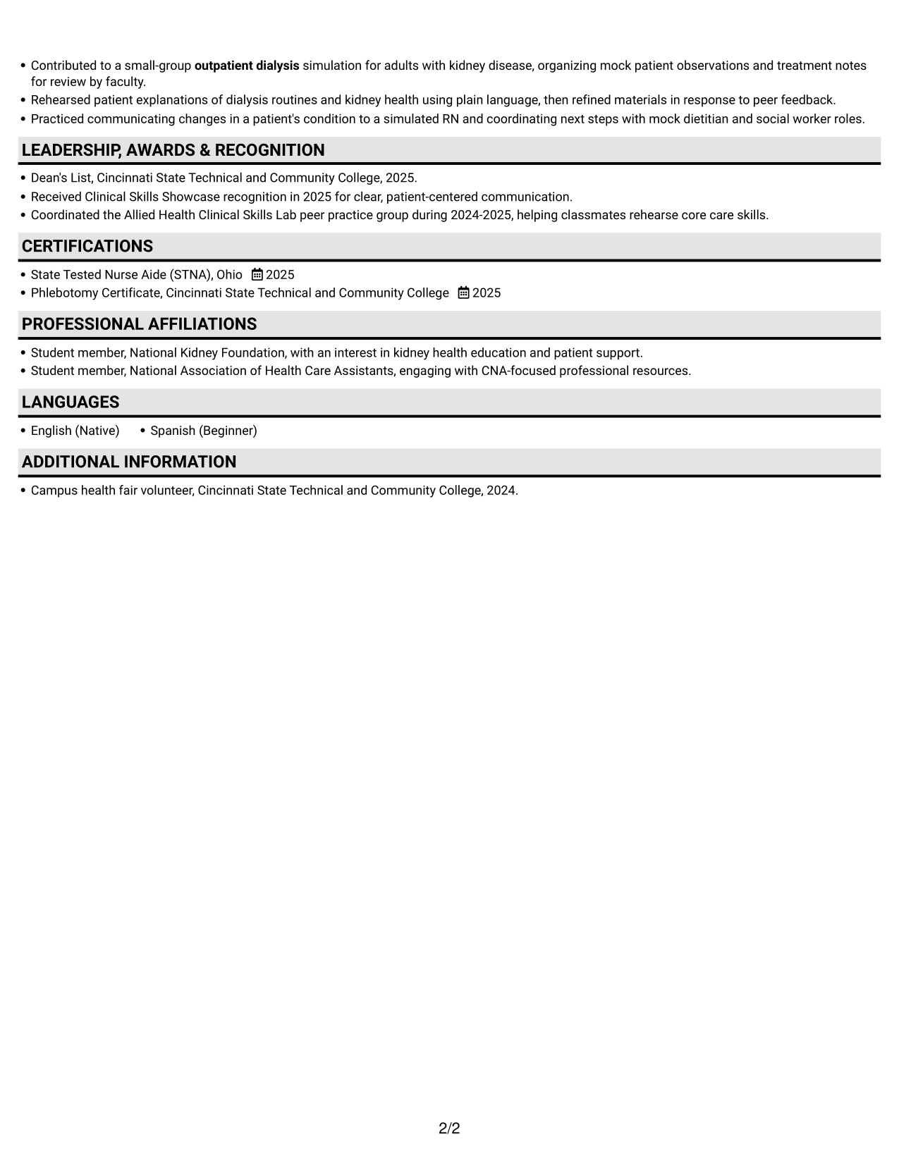 Resume example — page 2
