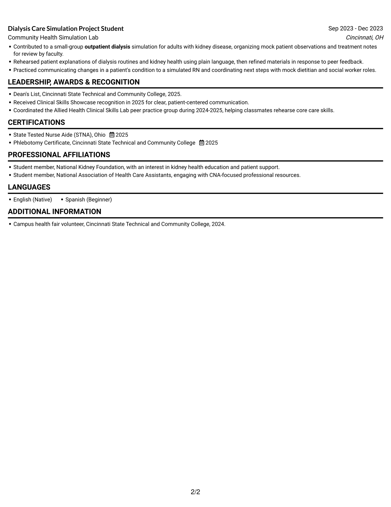 Resume example — page 2