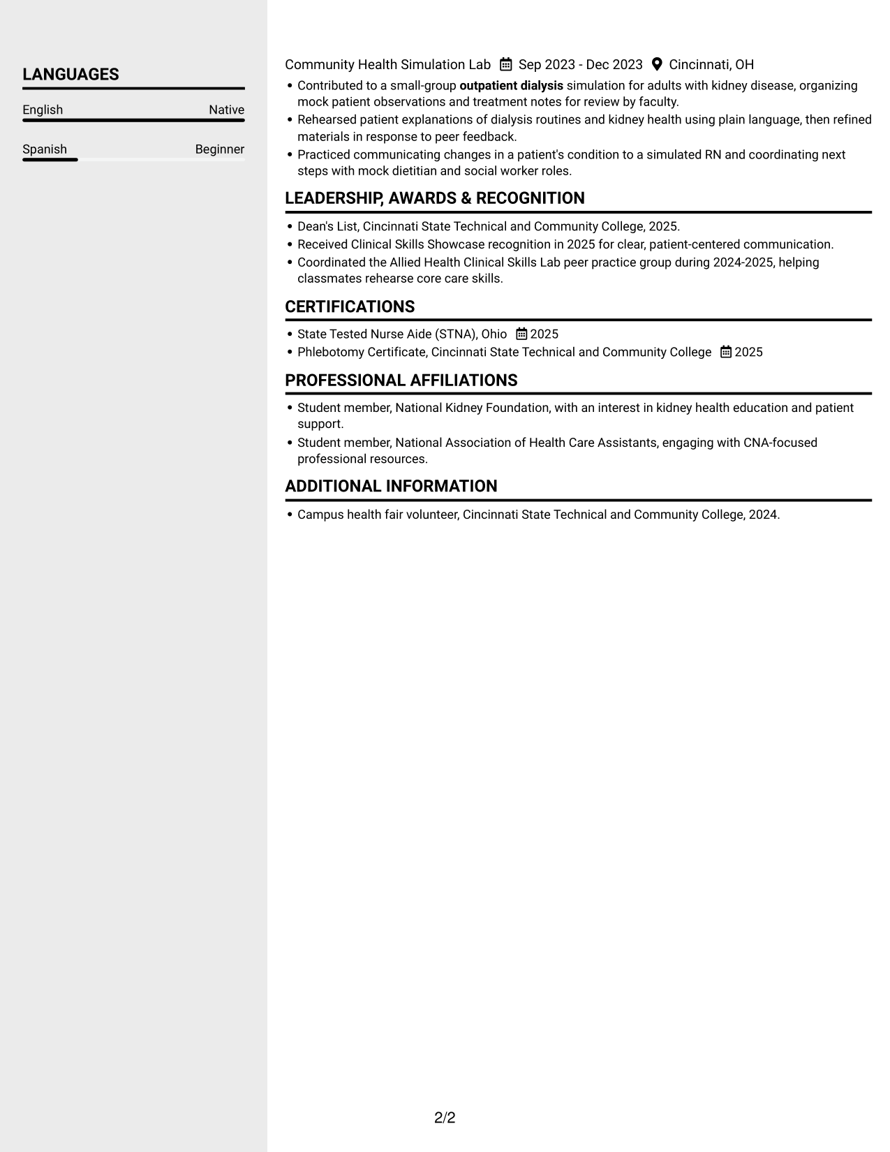 Resume example — page 2