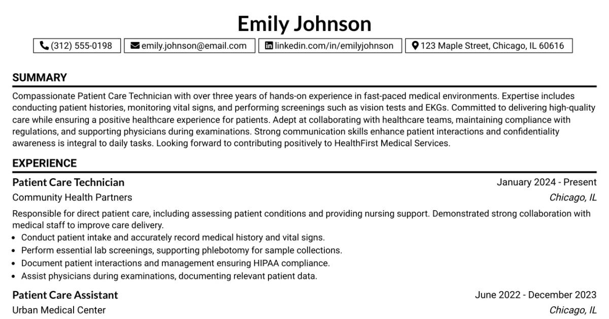 33 Patient Care Technician (PCT) Resume Templates with Example 2026 (ATS-Optimized)