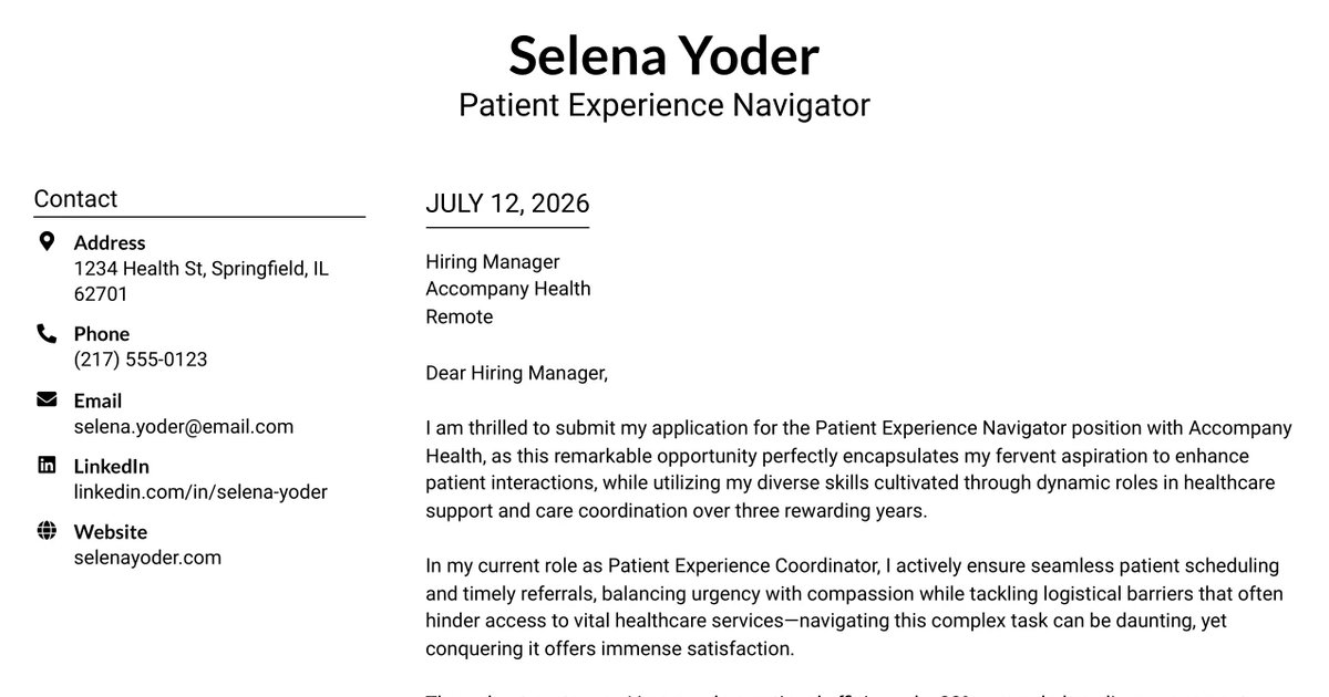 30+ Patient Experience Navigator Cover Letter Templates with Example 2026