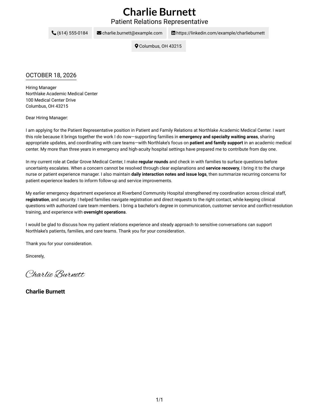 Cover letter example — page 1
