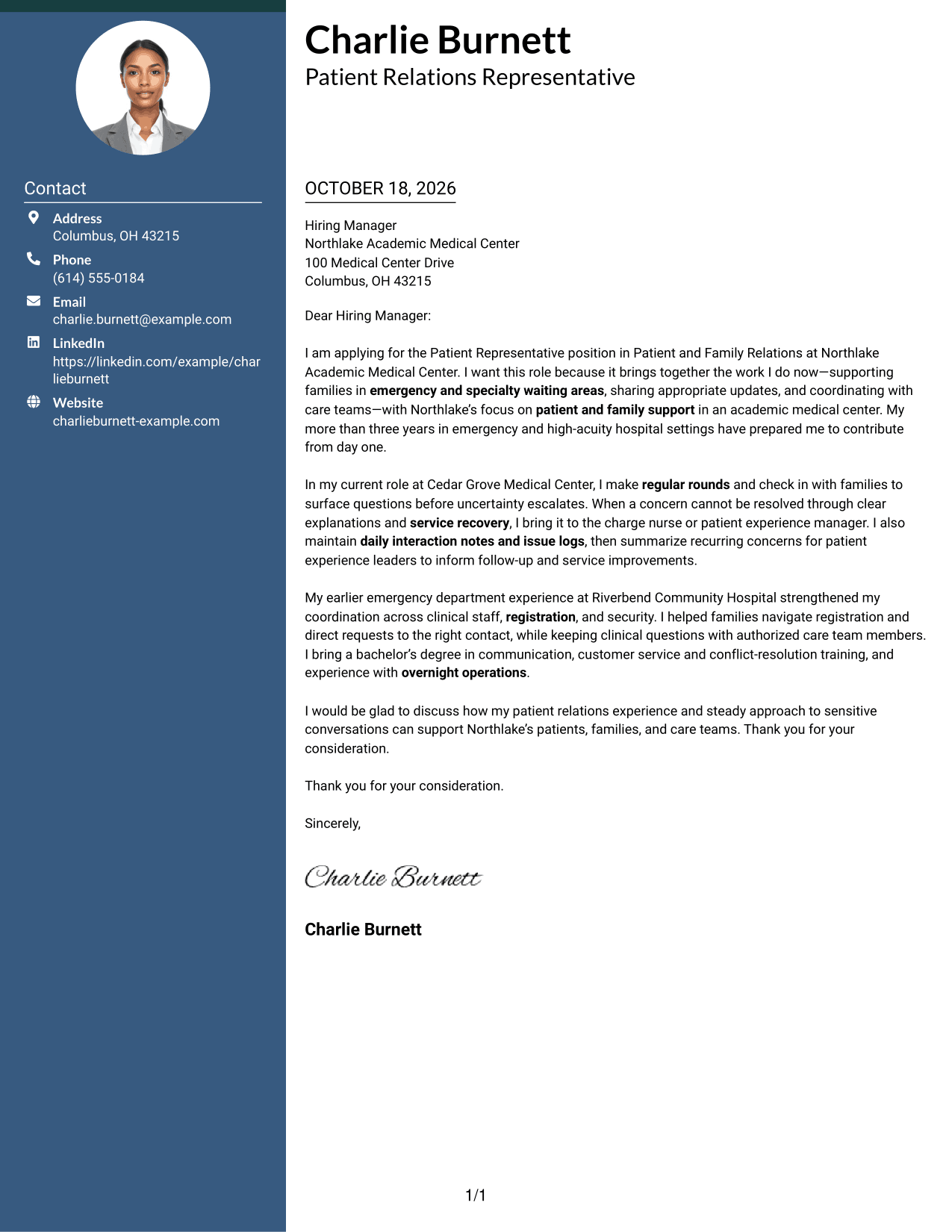 Cover letter example — page 1