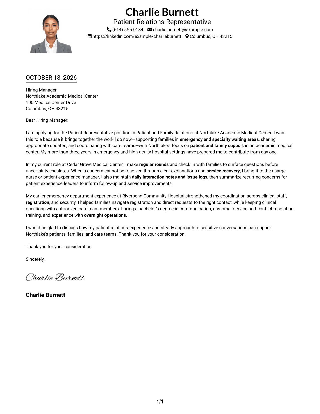 Cover letter example — page 1