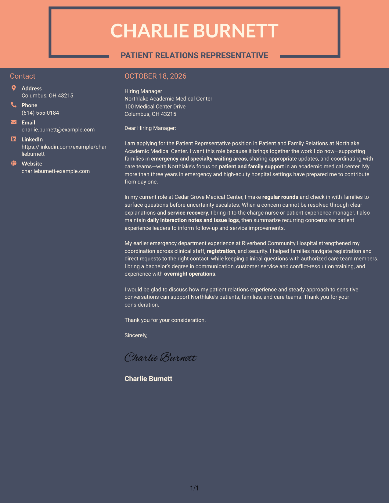 Cover letter example — page 1