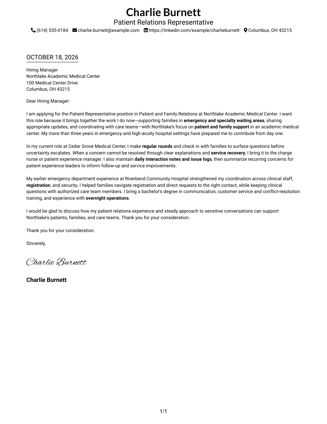 Cover letter example — page 1