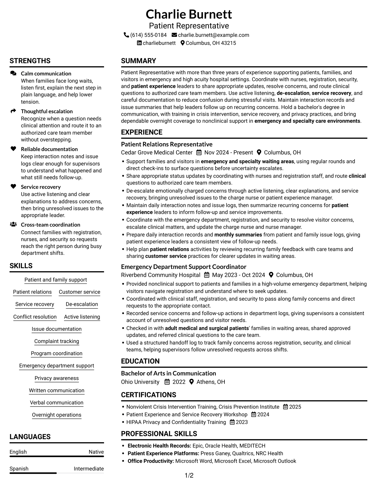 Resume example — page 1