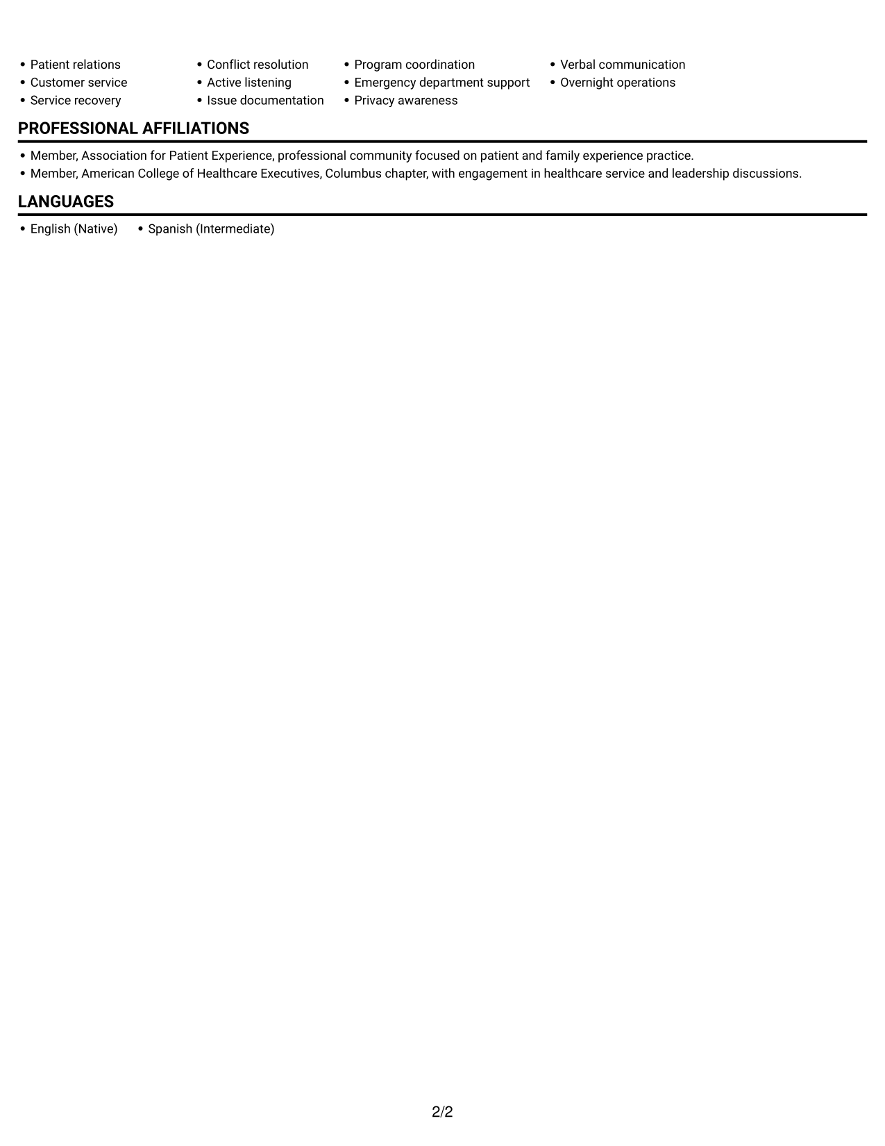 Resume example — page 2