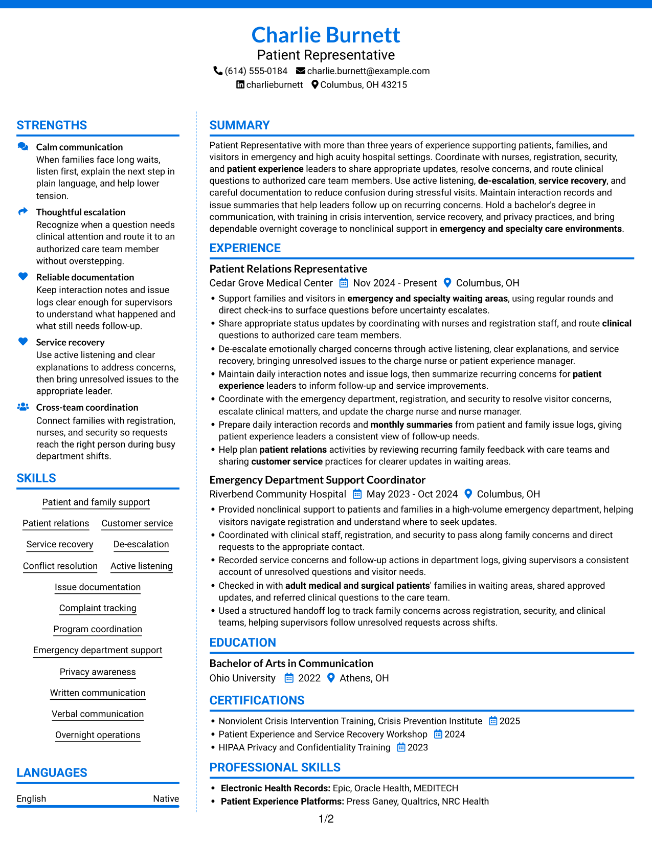 Resume example — page 1