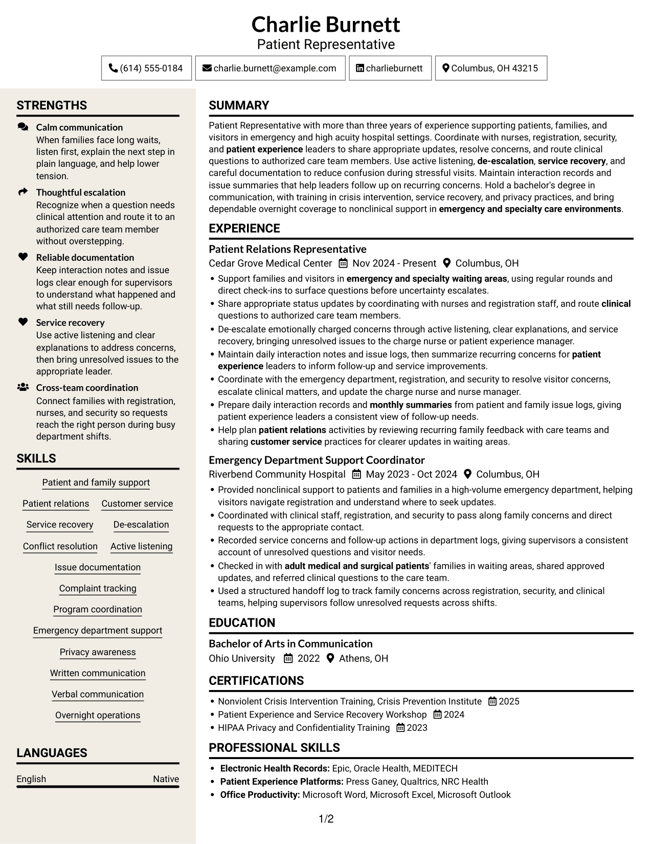 Resume example — page 1
