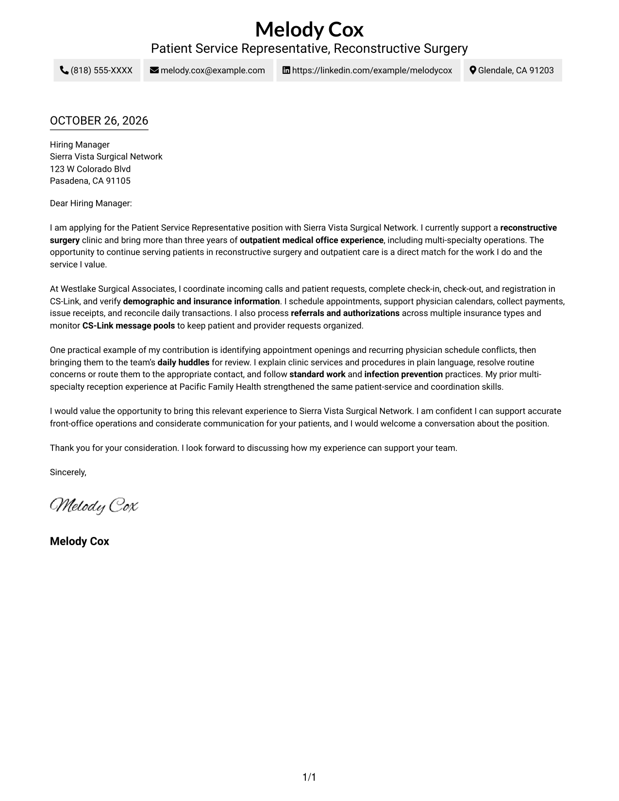 Cover letter example — page 1