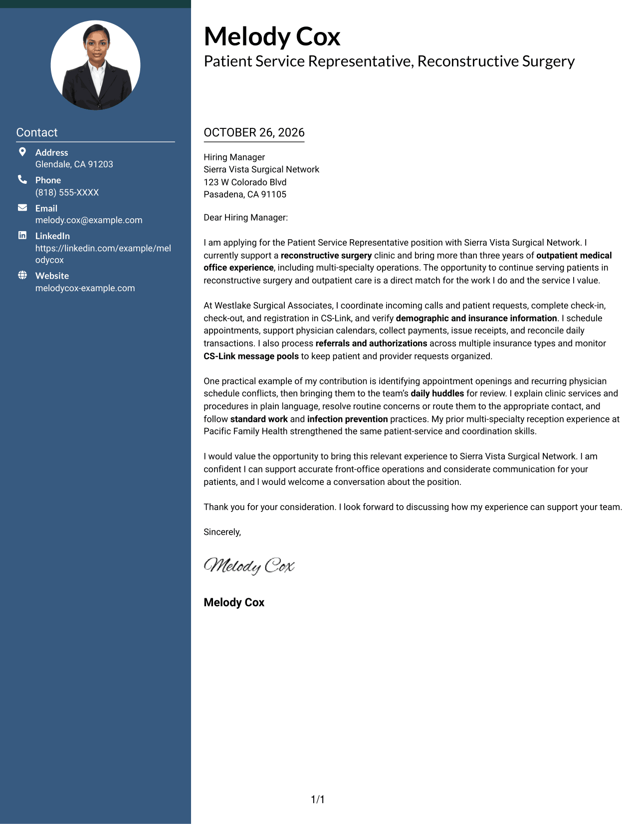 Cover letter example — page 1