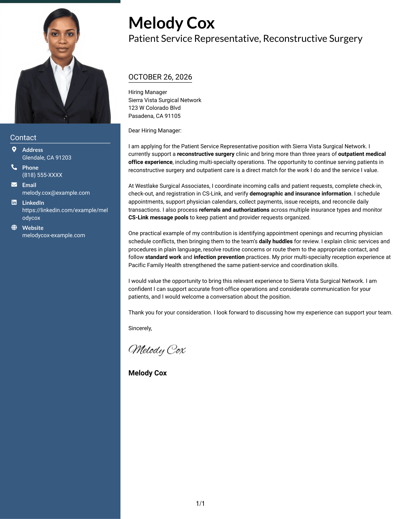 Cover letter example — page 1