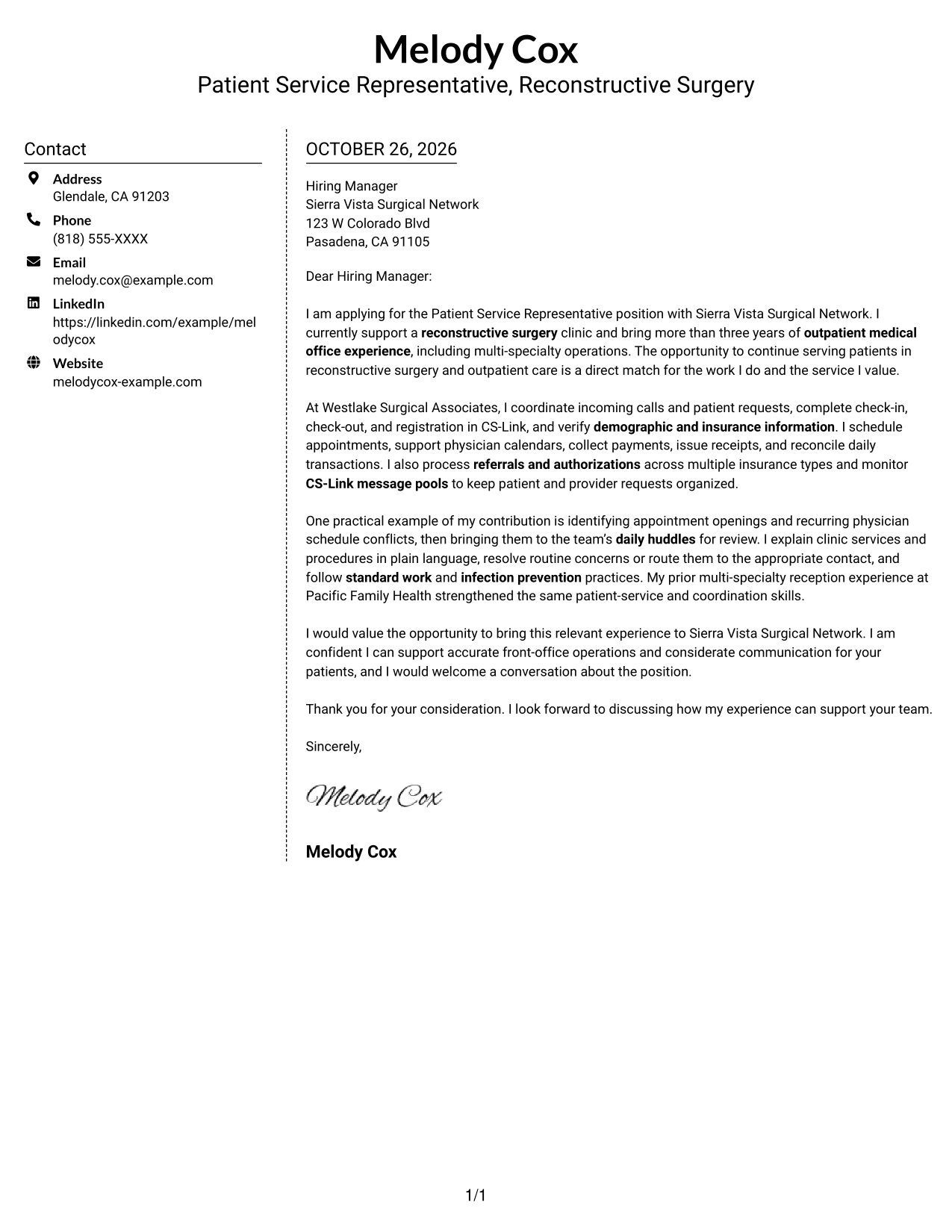 Cover letter example — page 1