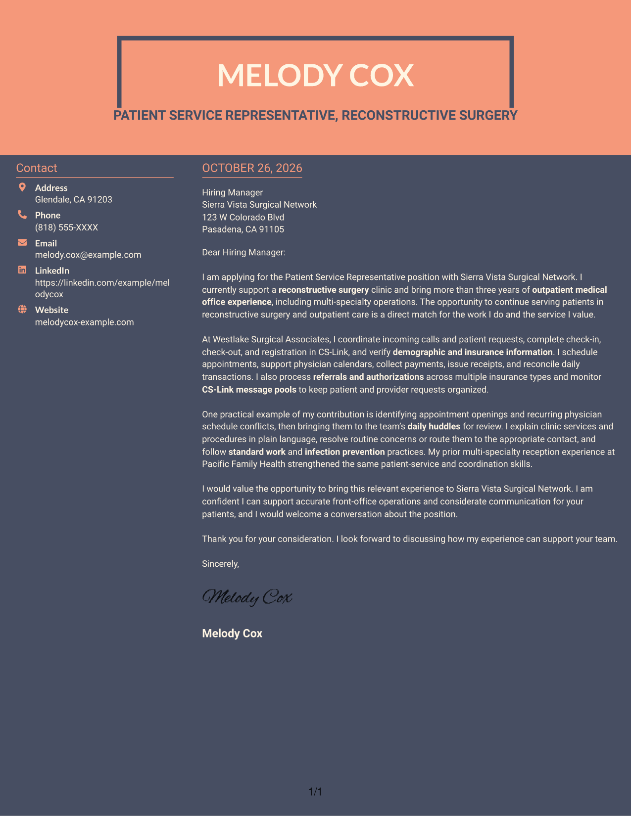 Cover letter example — page 1