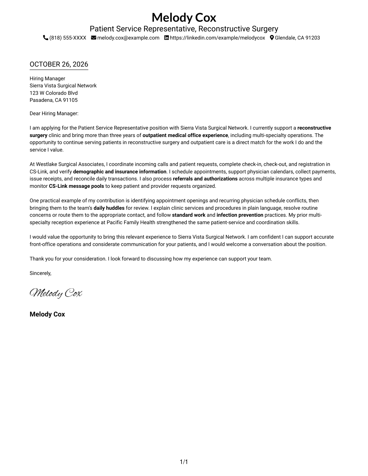 Cover letter example — page 1