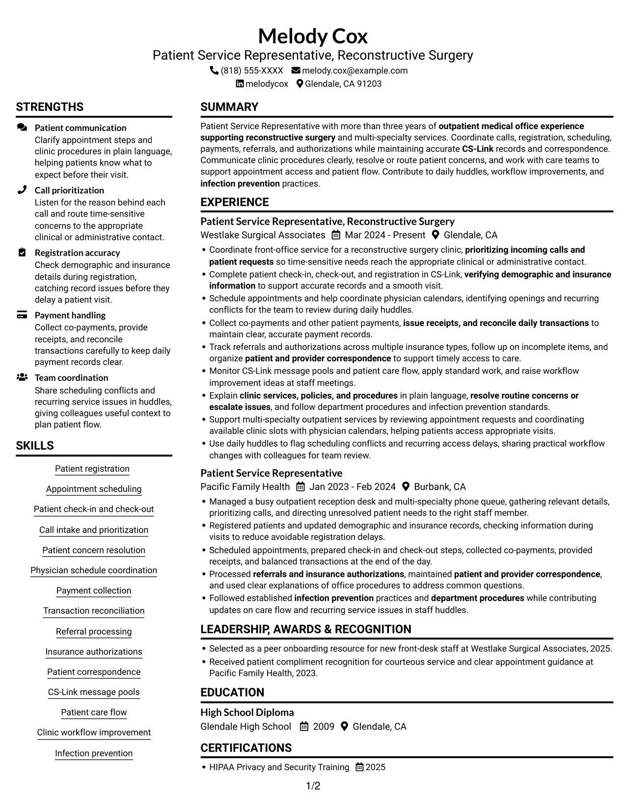 Resume example — page 1
