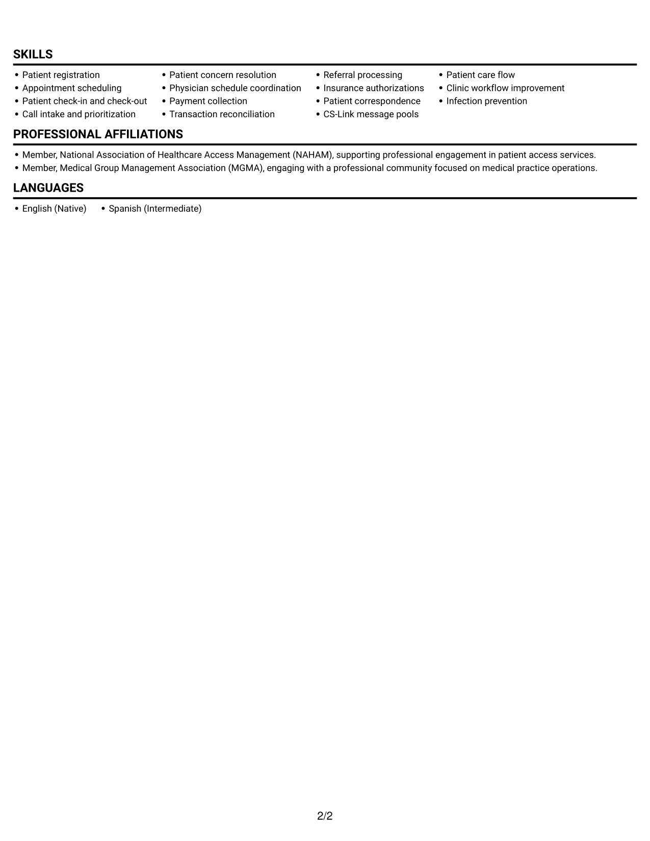 Resume example — page 2
